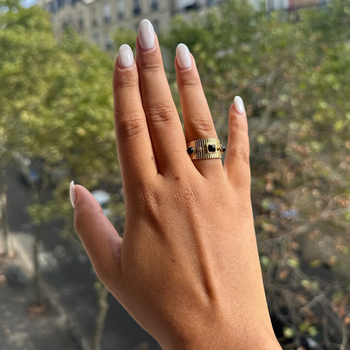 ORION -AFRICAN TURQUOISE OR BLACK AGATE GOLDEN RING