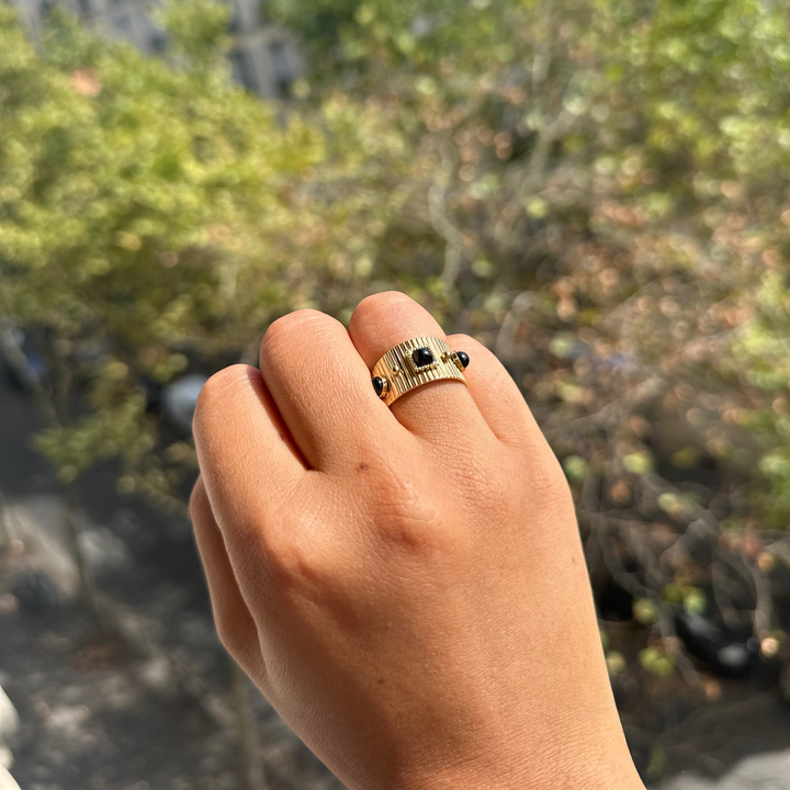 ORION -AFRICAN TURQUOISE OR BLACK AGATE GOLDEN RING