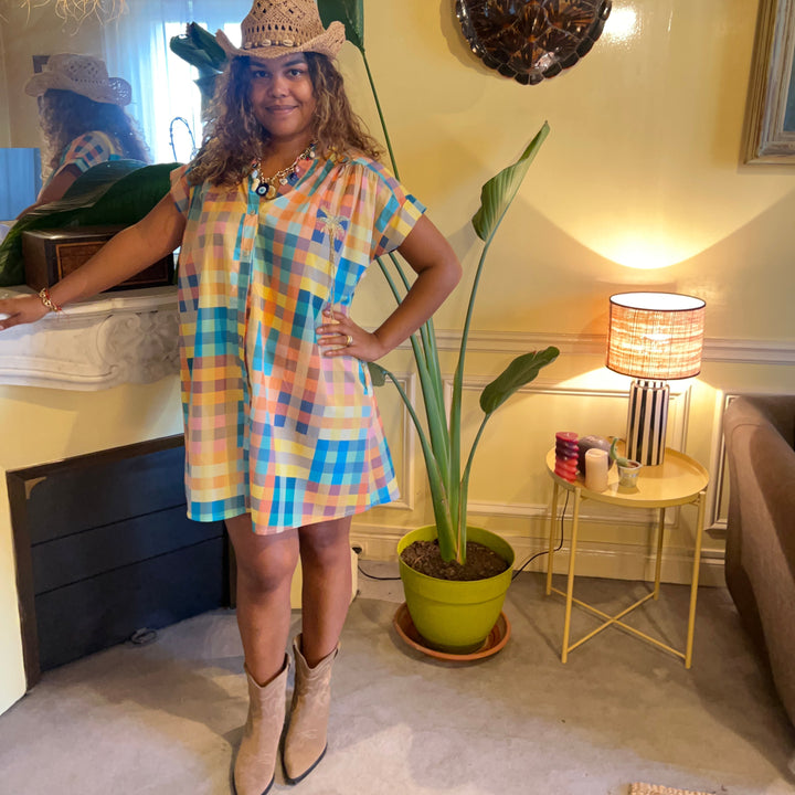 OVERSIZED COTTON POPLIN MADRAS DRESS – MULTICOLOR