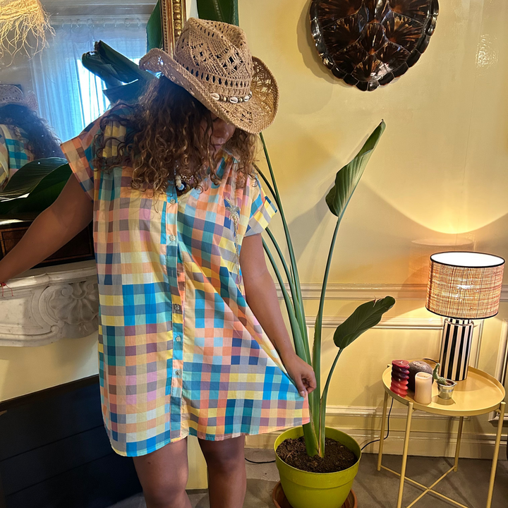OVERSIZED COTTON POPLIN MADRAS DRESS – MULTICOLOR