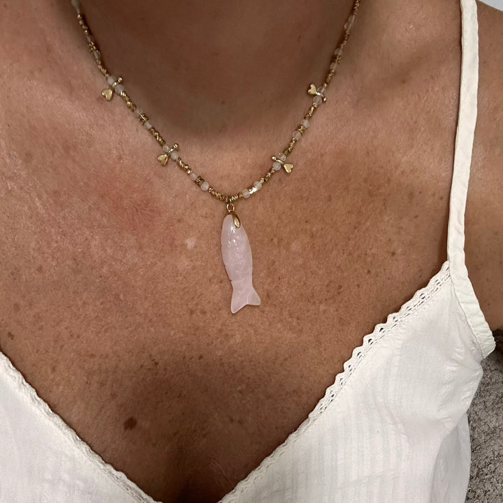 PESCA NATURAL STONE FISH PENDANT GOLD NECKLACE