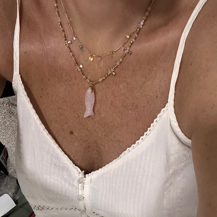 PESCA NATURAL STONE FISH PENDANT GOLD NECKLACE
