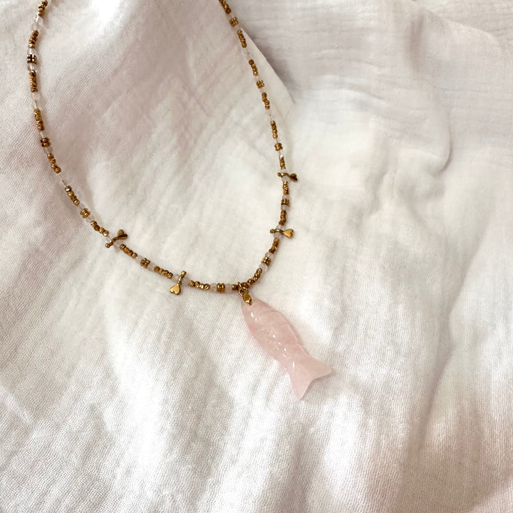 PESCA NATURAL STONE FISH PENDANT GOLD NECKLACE