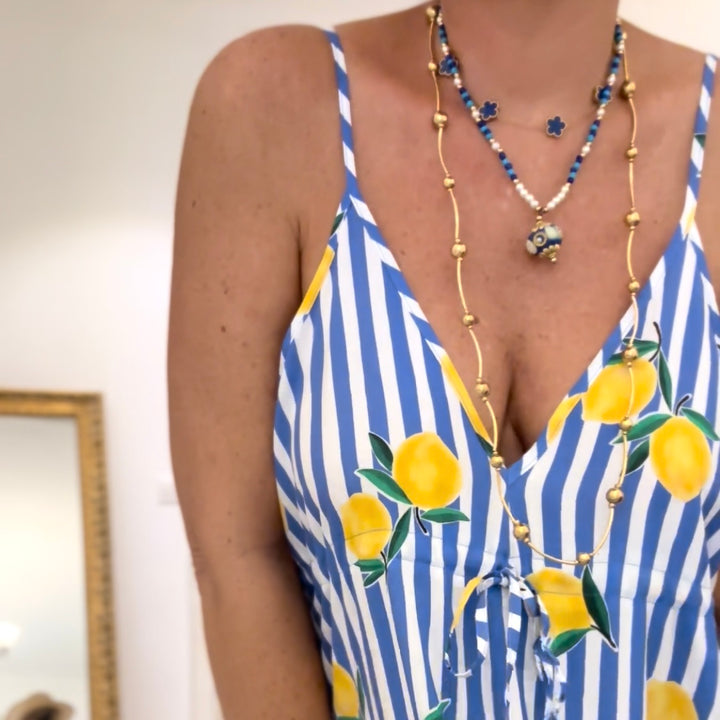 POSITANO OVERSIZED DRESS – BLUE STRIPED WITH LEMON PRINT