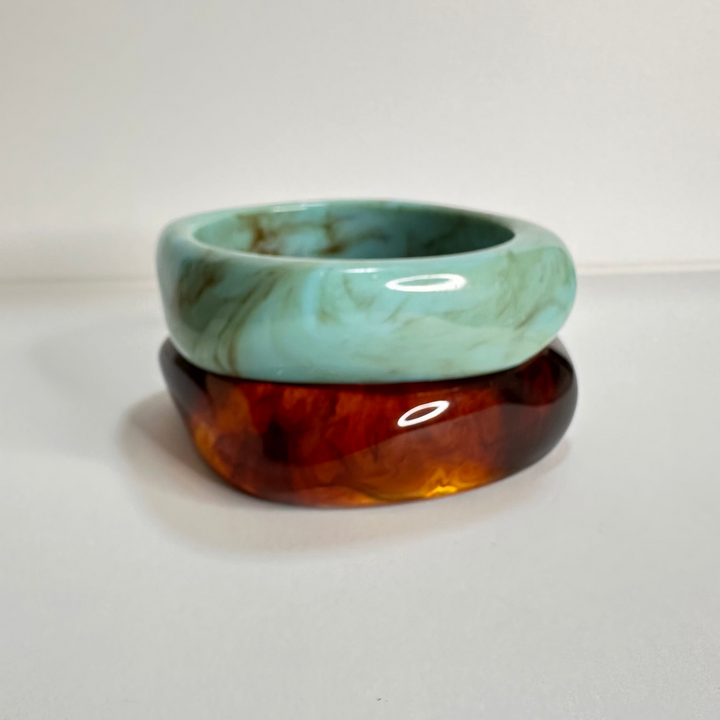 RESIN BANGLE DUO – CHUNKY VINTAGE STYLE BRACELETS -TURQUOISE & AMBER BROWN