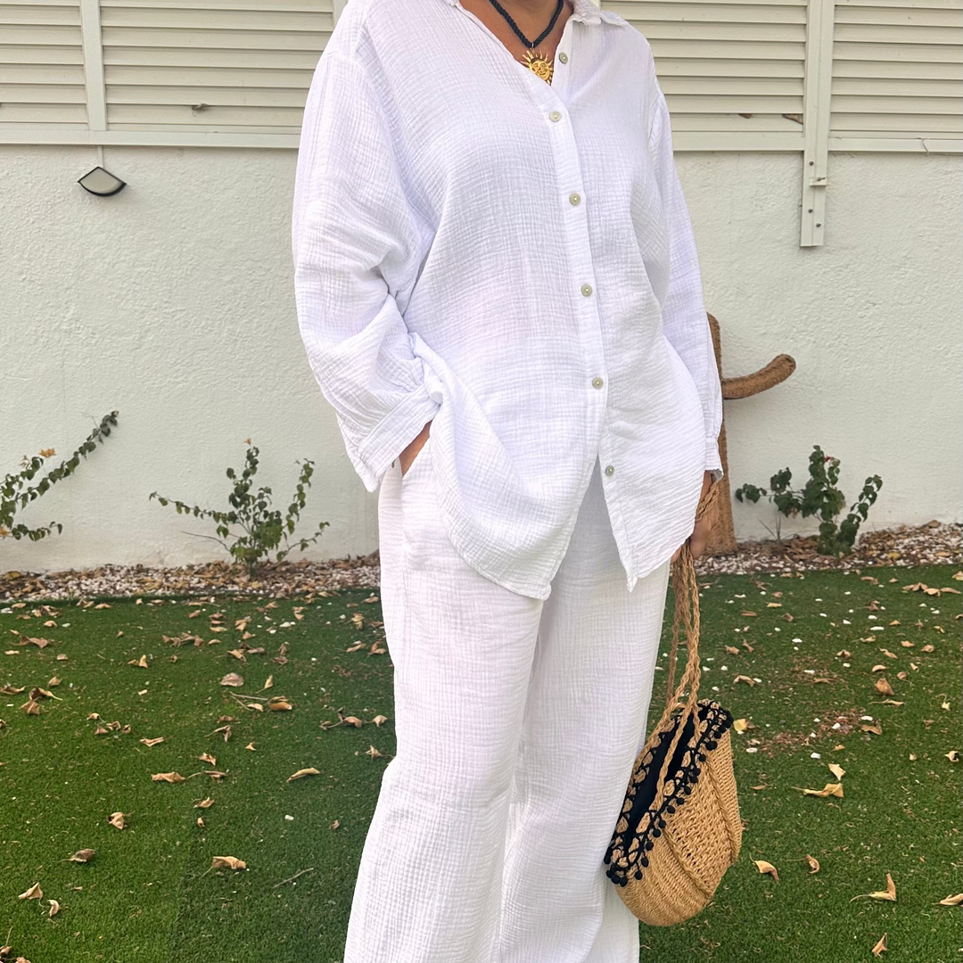 SANTORINI OVERSIZED COTTON GAUZE SET - SHIRT & PANTS