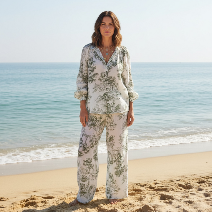 TOILE DE JOUY KHAKI COTTON GAUZE SET – SHIRT & PANTS