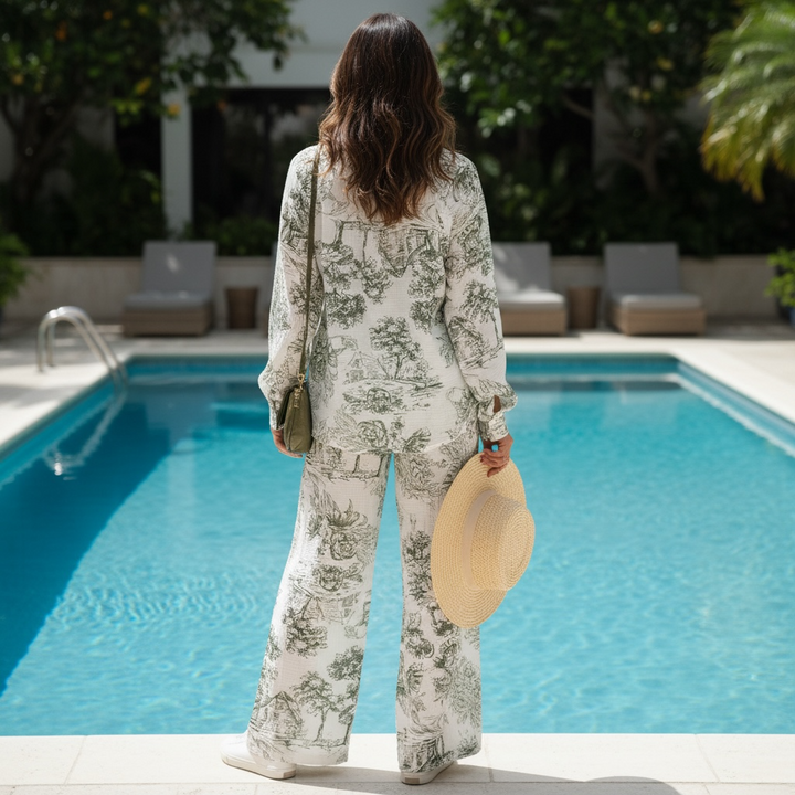 TOILE DE JOUY KHAKI COTTON GAUZE SET – SHIRT & PANTS