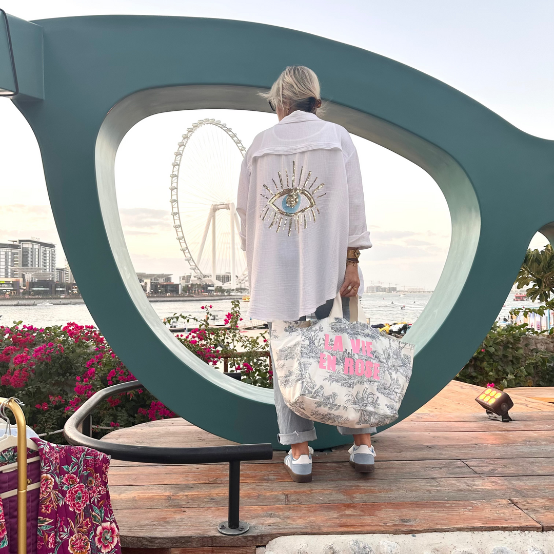 WHITE SUNSET EYE OVERSIZED COTTON GAUZE SHIRT