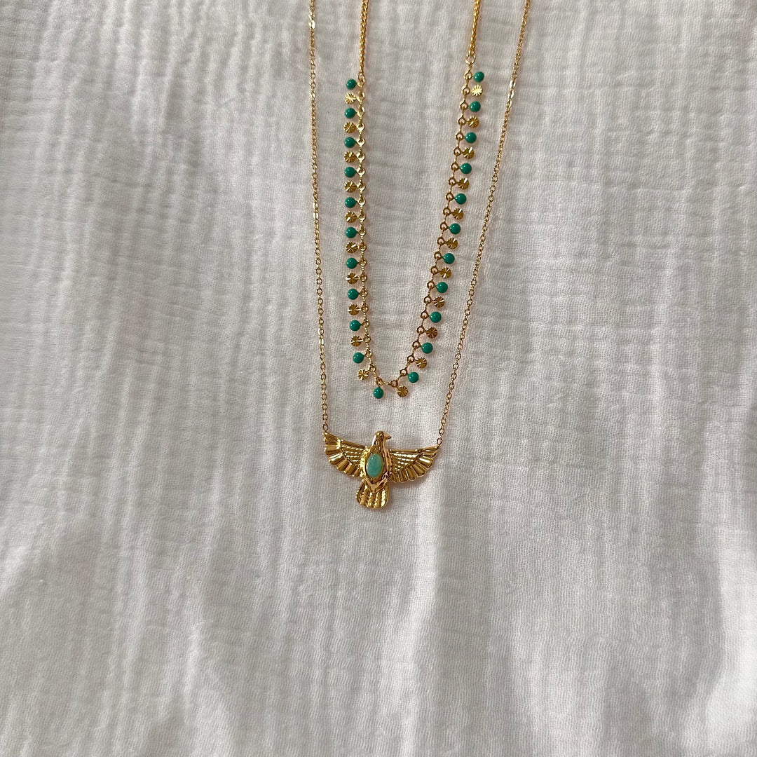 WINGS NECKLACE — GOLD & STONE